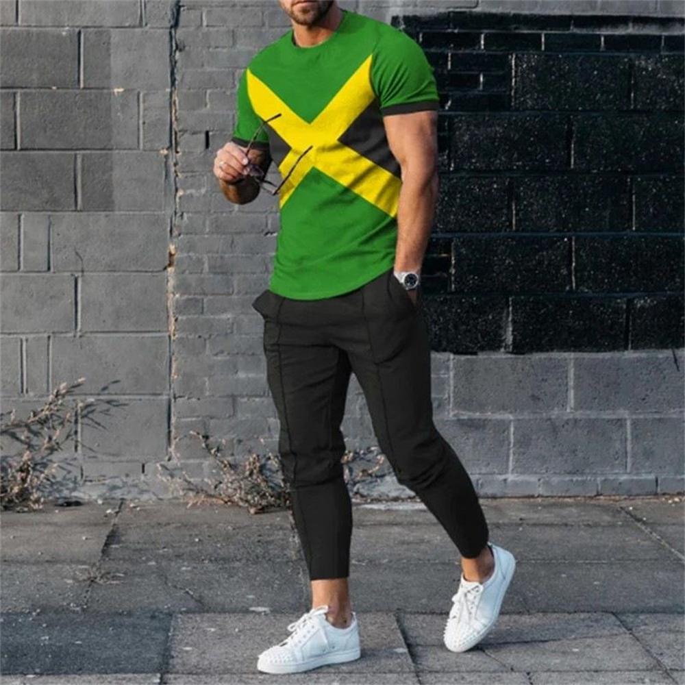 Men Summer T Shirt Pants 2 Piece Sets Print T-shirts Trousers Sportswear Suits Fashion Sweatpants Tracksuits Outfits Men Clothes