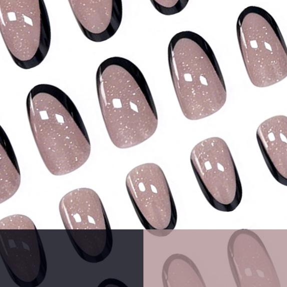 24 Nail Art Advanced Sense Black Edge French Light Luxury Glitter Craft Short Oval Wearing Nail