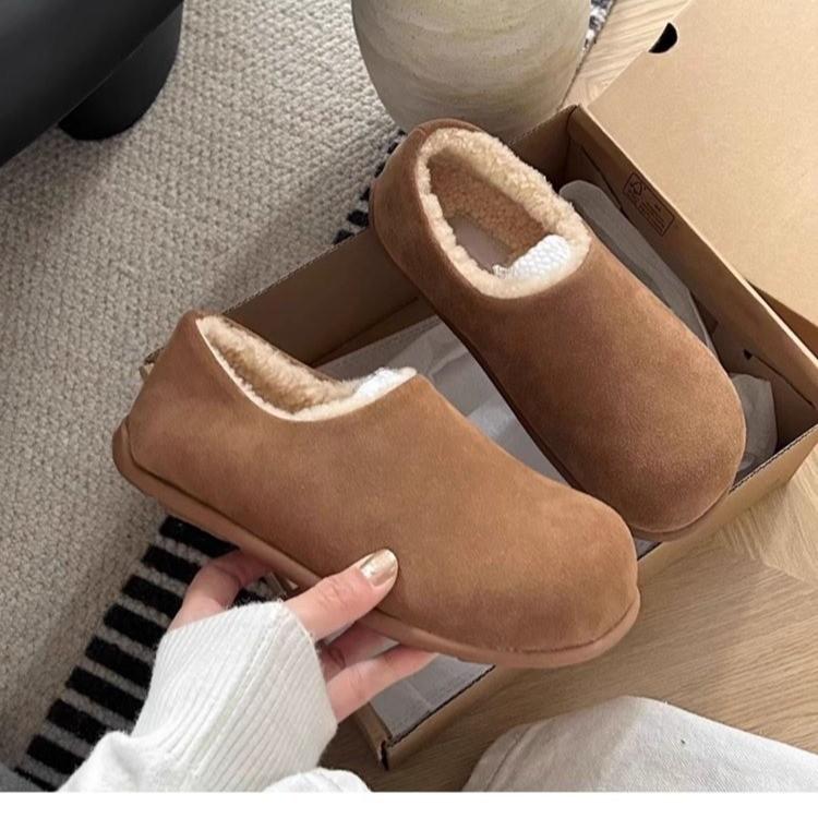 Fleece Boken shoes 2025 winter explosion lazy one-pedal cotton shoes women's warm new casual fluffy shoes thick sole