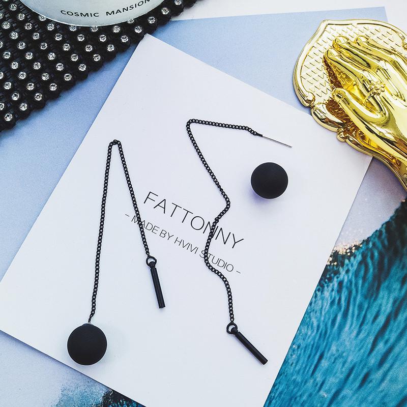 2021 New Long Chain Earrings Black Round Ball Elegant Temperament Long Tassel Dangle Earrings Fashion Jewelry for Women Gifts