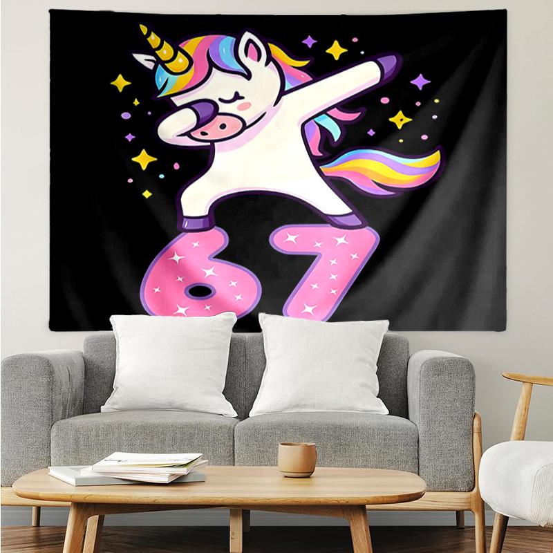 Unicorn Celebration Number 67 Tapestry Hanging for Bedroom,Livingroom, Playroom,Decor Art Room Wall Tapestry Holiday and Birthday Gifts