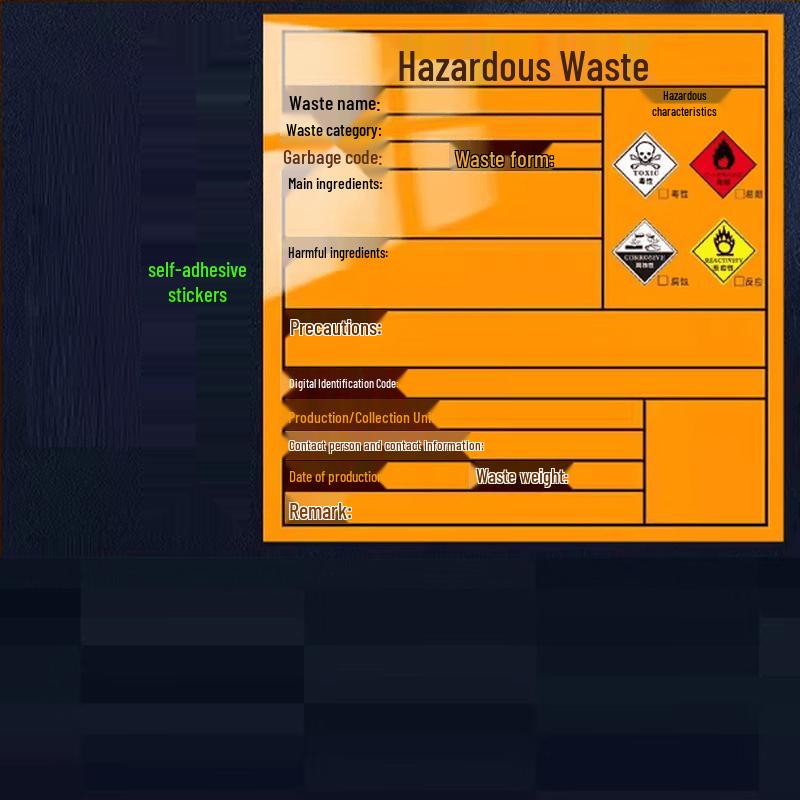 Self-Adhesive Hazardous Waste Sign, Orange-Black