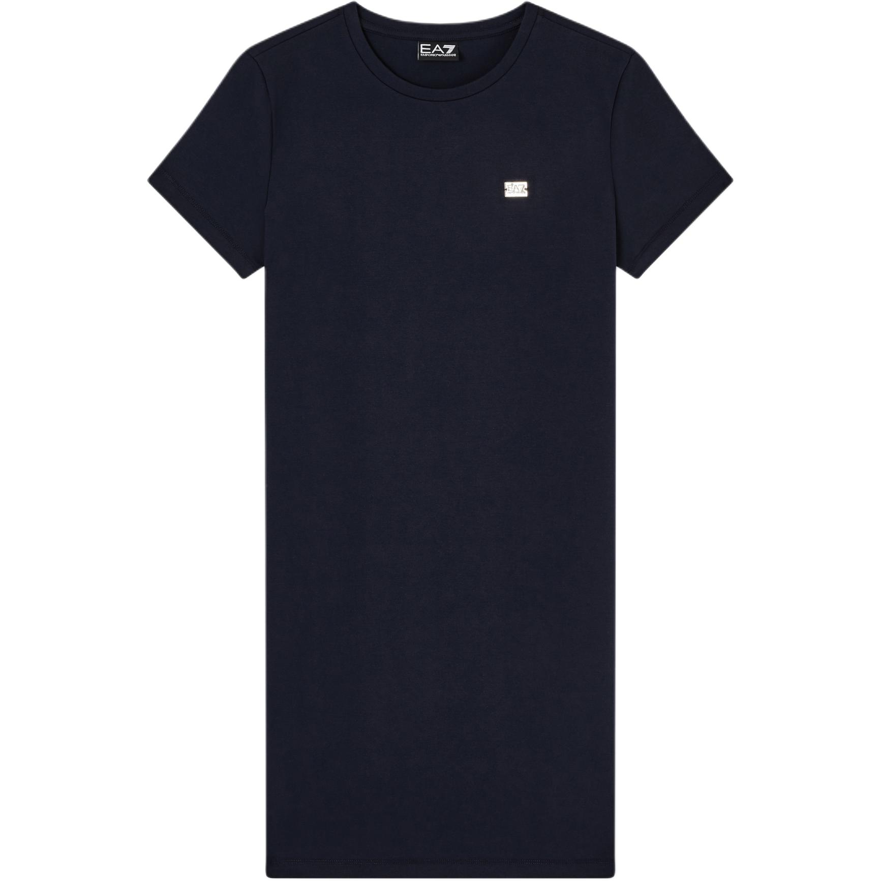 Emporio Armani EA7 SS26 Серия Core Lady Платье-футляр с коротким рукавом, круглым вырезом, металлическим логотипом, из эластичного хлопкового трикотажа, женское платье 7W000084-AF12484-UB102 S