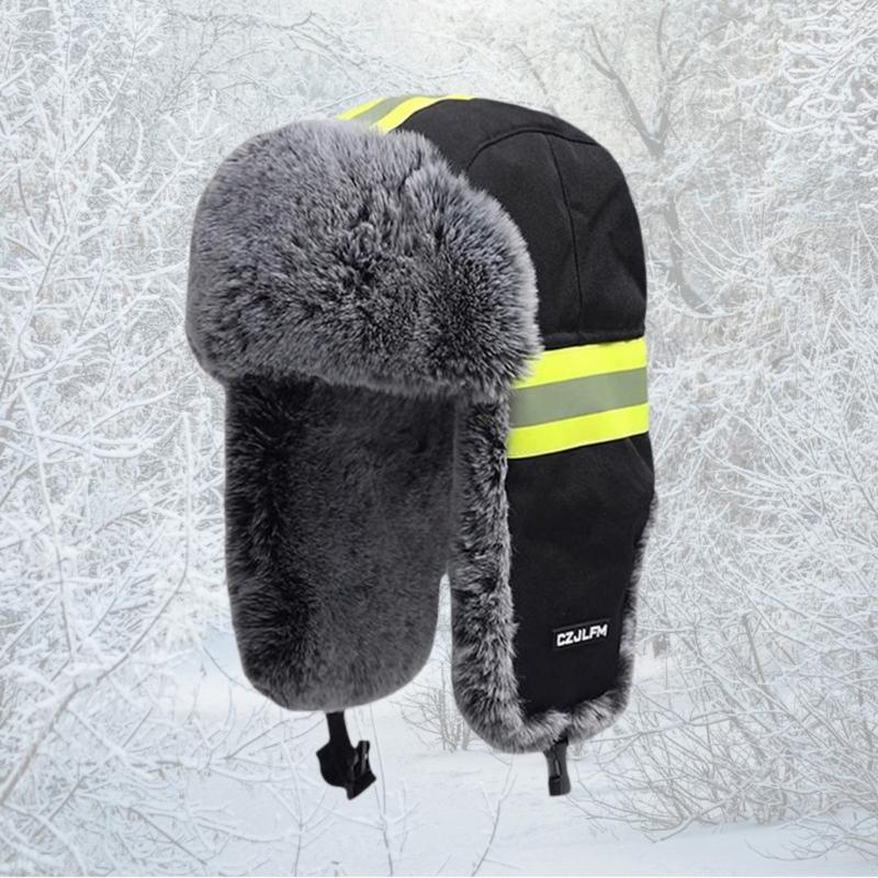 Reflektierende Winter-Trappermütze zum Radfahren Hohe Sichtbarkeit Warm Thermisch Fellige Ohrenklappen Mützen mit Abnehmbarer Brille
