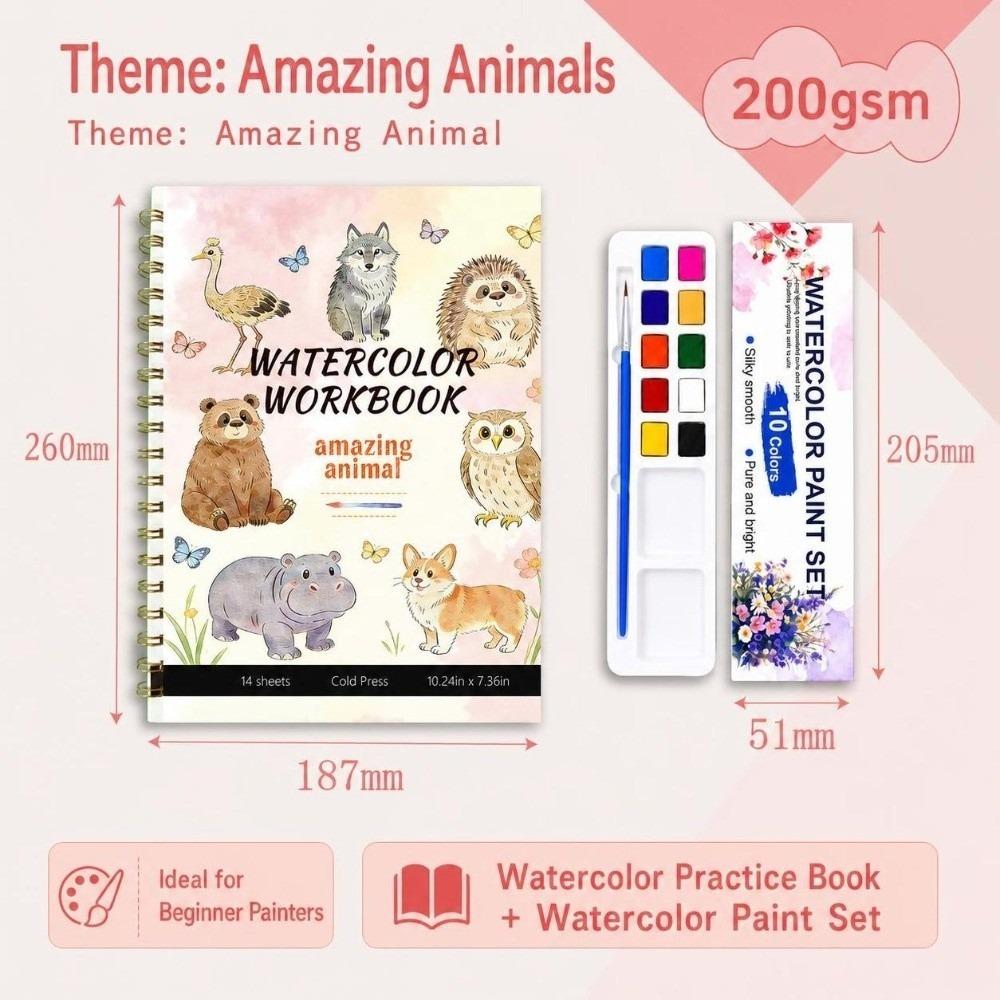 Spiral-Bound Watercolor Workbook Flower Scenery Animal Coloring Sketchbook Painting