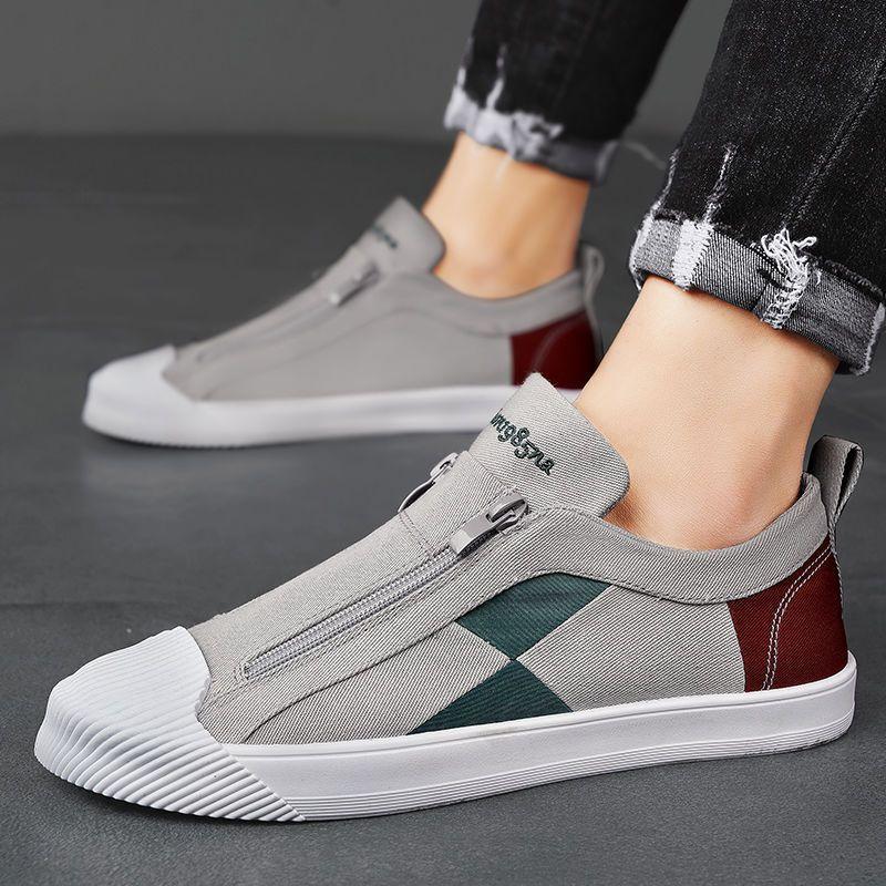 Fashion Zip Korean Style Casual Shoes for Men Breathable Round Toe Hiking Sneakers Elegant Low Price Vulcanize Non-leather Work Man Shoe