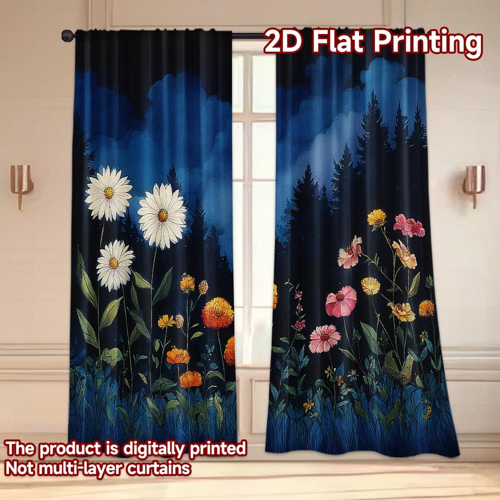 Set Of 2 Flat Printing Curtains Without Rod Floral Night Scene Valentine Is Day Festival Chic Print Polyester Curtain
