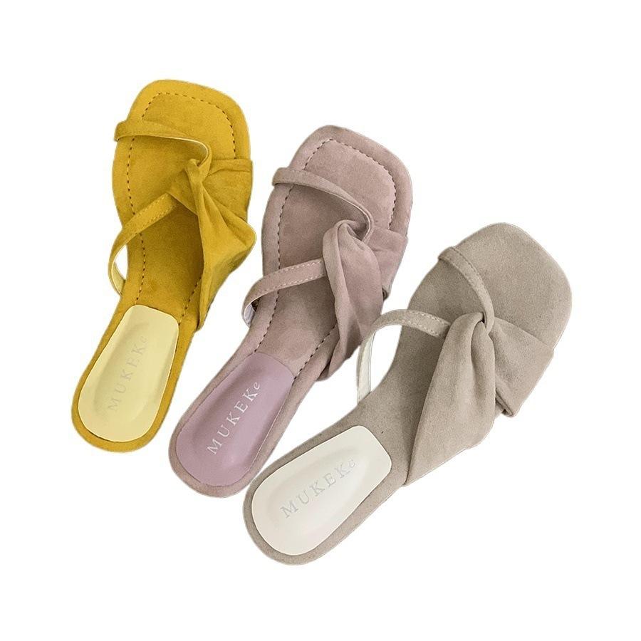 MUKEKe Slope Heel Temperament French Small Cool Slippers Fairy Shoes Outside Wear 2025 Summer with Skirt Retro