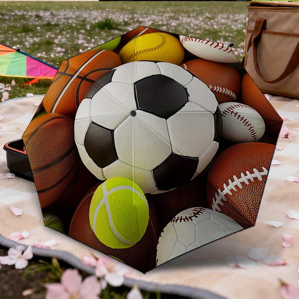 1pc Colorful Sports Balls Themed Automatic Folding Umbrella, Day-use Resistant Umbrella, Thickened Reinforced Umbrella Frame,