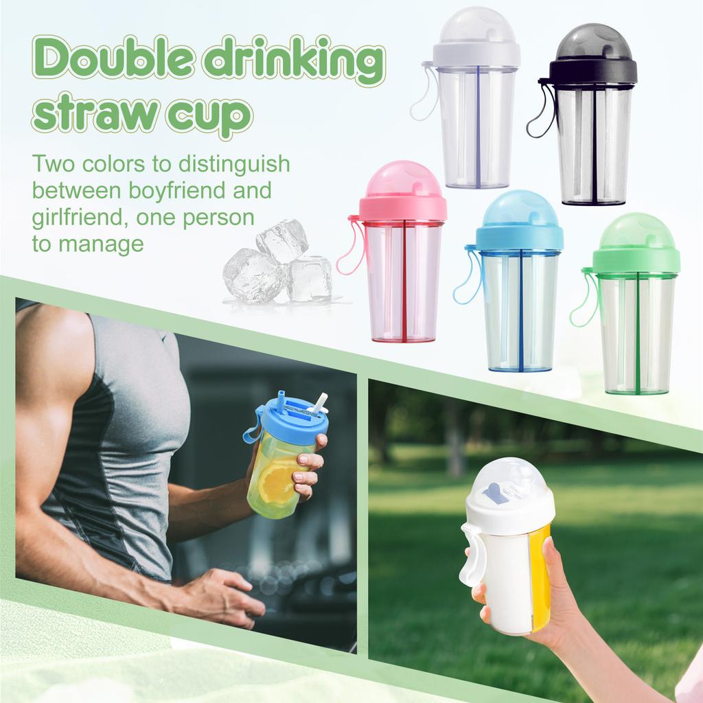 Creative Water Cup,One Cup Of Two Different Drinks Two Straws Couple Outdoor Drinking Cup For Camping Hiking Backpacking Travel