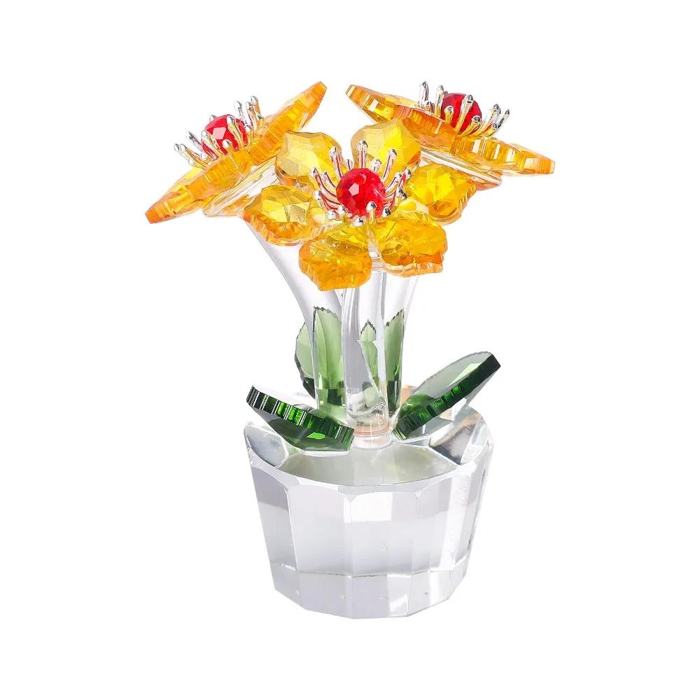 Handcraft Crystal Flower Statue Ornament Clear Base Artificial Flower Figurine Rose Tulip High Transparence