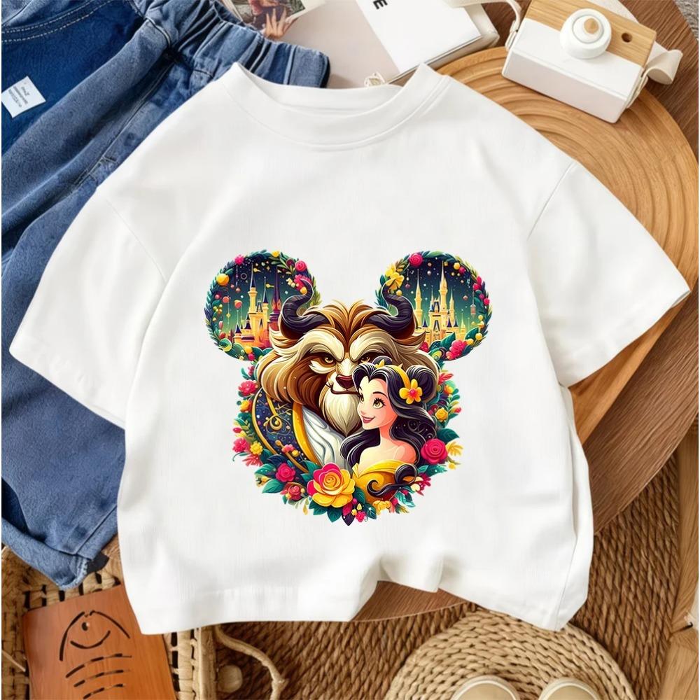 Street Style Boys Girls Tee Beauty And The Beast Trendy Fashion Cartoon Design Summer Kids Casual Outfit