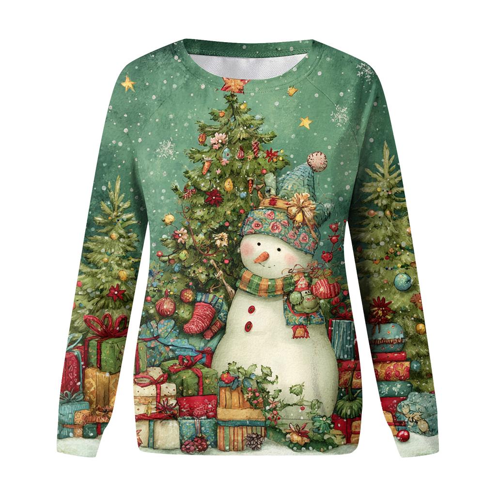 Women's Fashion Casual Long Sleeve Christmas Printed Neck Sweatshirt Top