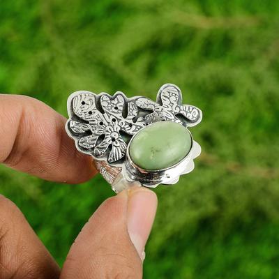 Gift For Women Statement Adjustable Ring 925 Silver Natural Tibetan Turquoise