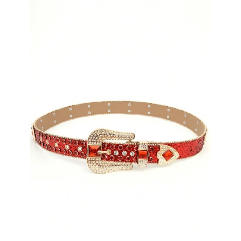 

Пояс ins ромб драгоценный камень персонализированный дизайн тотем стразы пояс, универсальный модный трендовый пояс 120cm красный