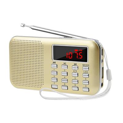 LEFON Rechargeable Multifunctional AM FM Pocket Radio Card Compatible MP3 Player LED Light Portable Radio USB.microSD (Gold)