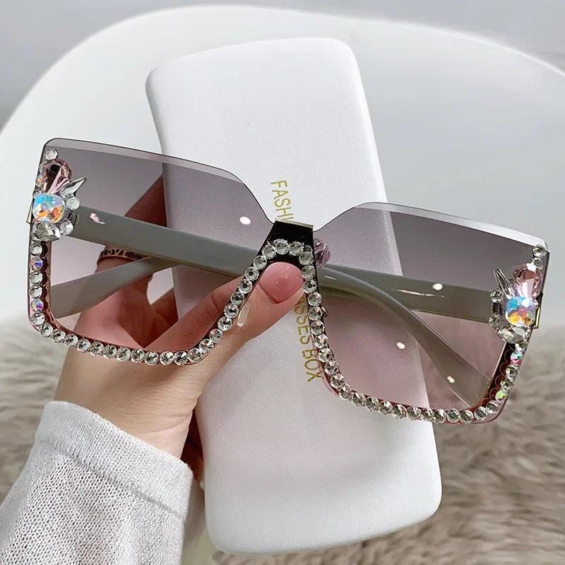 Women Fashion Gradient Color Sunglasses Unisex Vintage Square Outdoor Travel Uv400 Sun Glasses Ladies Luxury Diamond Cut Eyewear