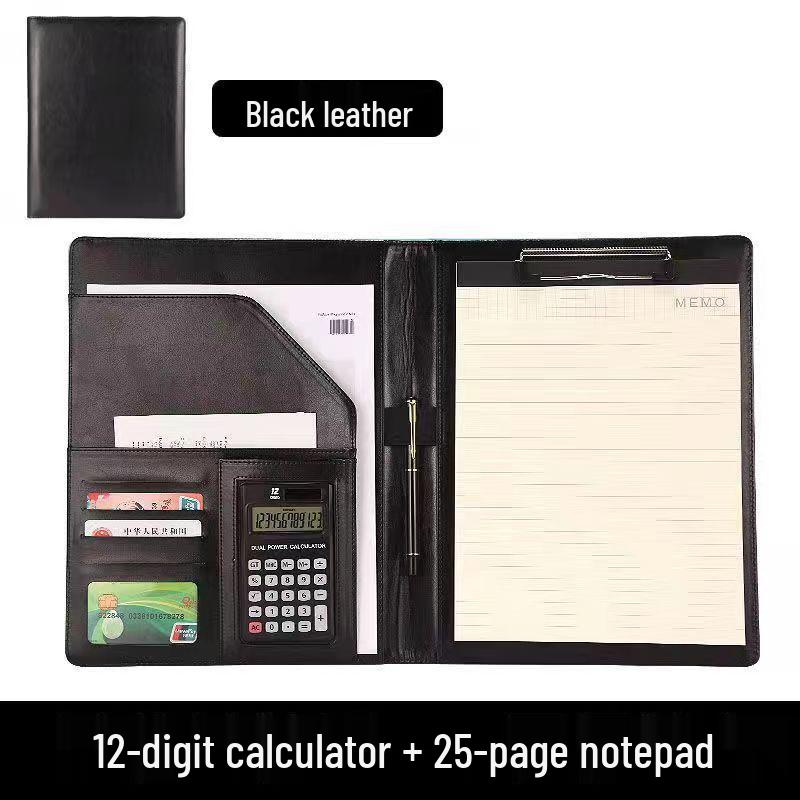 A4 Multi-functional Leather Document Folder with Clip and Storage for Contracts and Work Orders
