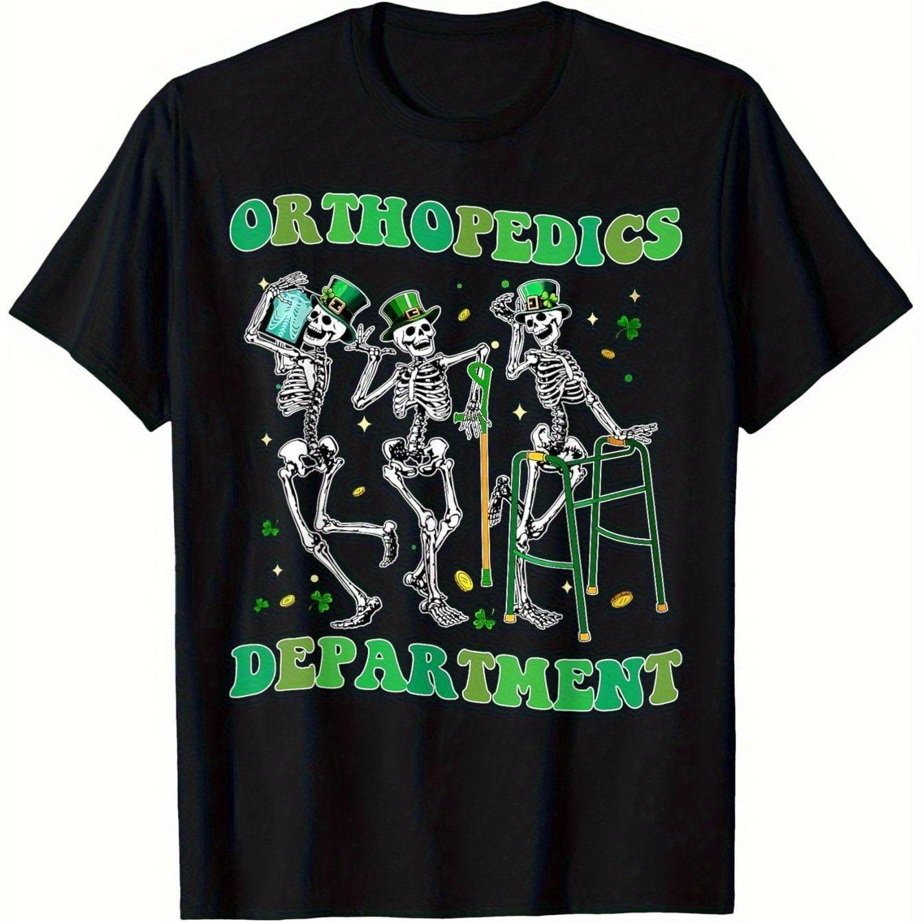 St Patrick s Day Skeleton Orthopedics Department Graphic Tee Men s Casual Cotton Short Sleeve T-Shirt S