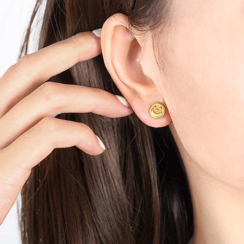 European & American Titanium Steel Star and Moon Earrings - Durable, Non-Fading, Stylish Jewelry