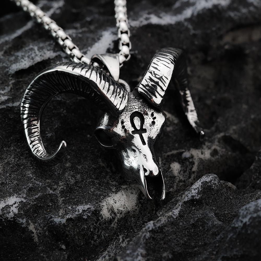 

Скандинавский Ретро Нержавеющая Сталь Мужской Подвеска Крест Анх с Головой Барана Steel Color - Pendant Only