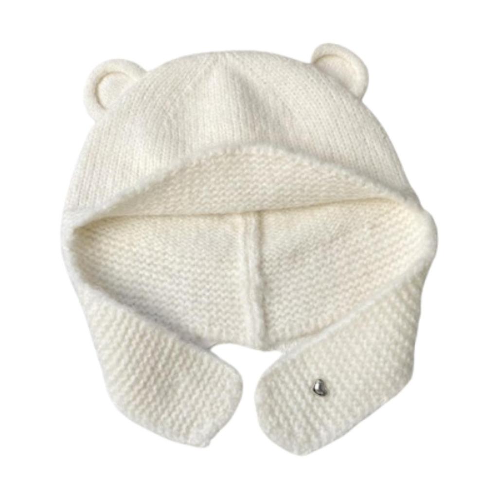 Bear Ear Knitted Hat Winter Cold Cap Windproof Warm Hat Lovely Birthday Gift Animal Earflap Hat for Outdoor Hiking Women Girls