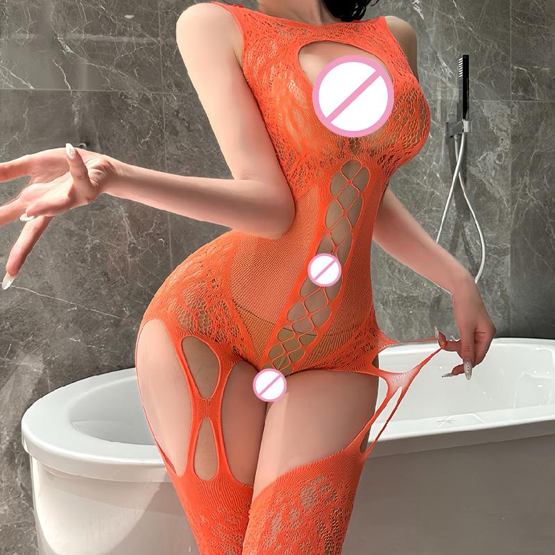 Sexy Burst Models Erotic Lingerie Female Foreign Trade Open Gear Body Stockings Large Size See-through Erotic Net Clothes