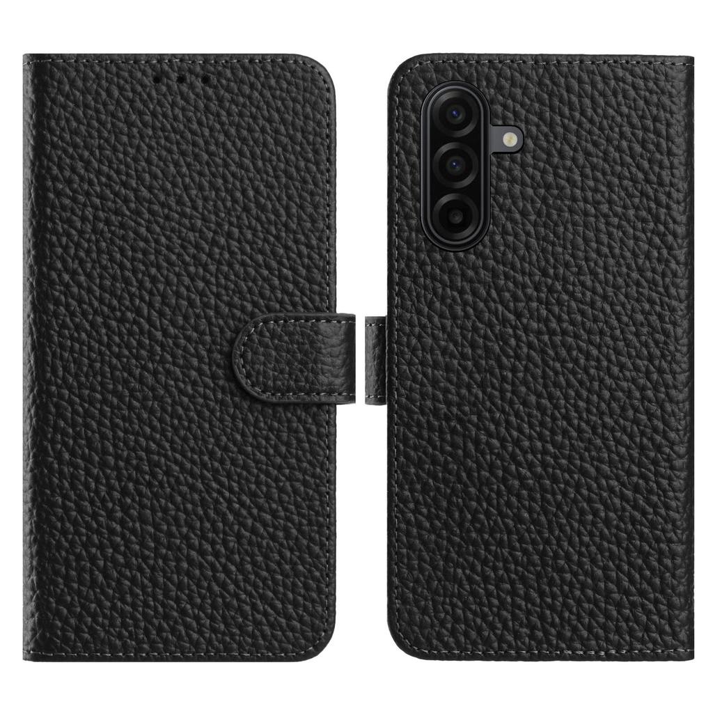 Funda Cartera con Soporte para Samsung Galaxy A57 5G, Textura Lichi, Piel de Vaca Genuina, Tapa abatible para Teléfono