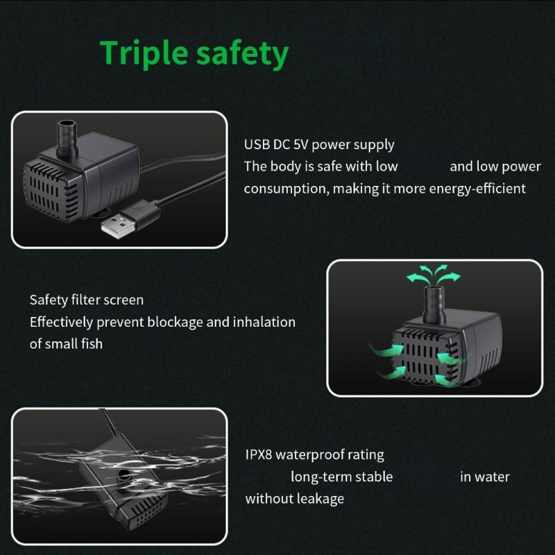 Quiet 5V USB Small Submersible Water Pump for Aquariums with Efficient Bottom Suction to Remove Sediment Ensuring Quiet Operations