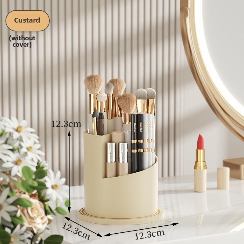 Rotatable Transparent Cosmetics Organizer: Dustproof Makeup Brush Holder & Lipstick Rack