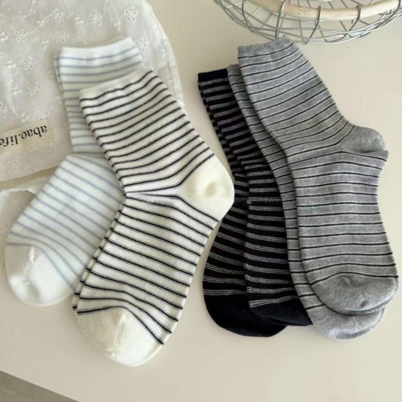 Women's New Spring and Summer Pure Cotton Sweat Absorbing Breathable Boneless Striped Tube Stack Socks