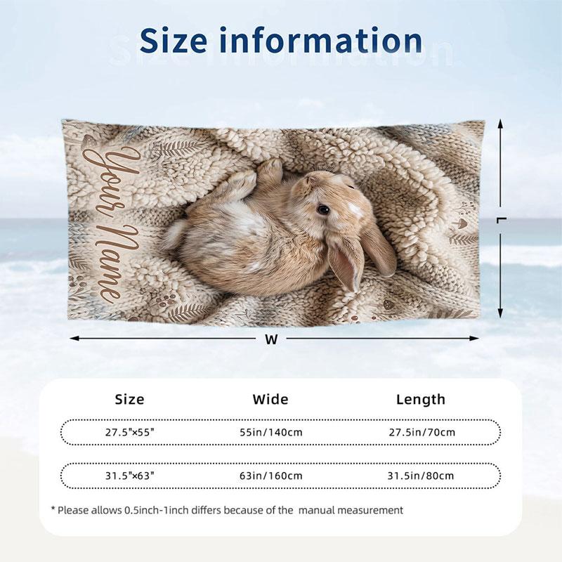 Easter Bunny Theme Beach Towel Personalized Custom Name & Text Soft Quick Dry Beach Towel for Swimming Travel