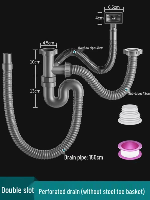 Yunwenji Thickened Kitchen Sink Double Drain Pipe Kit