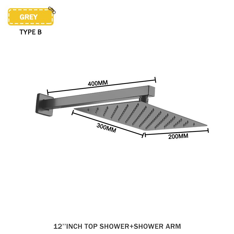 Stainless Steel Square Wall Mount Ceiling Mount Shower Arm And Spray Head Slim Booster Rain Shower Head Bathroom Accessories