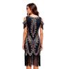 Yixiaoyi Sequin Fringe Dress Black Cocktail Party Latin Dance Competition S-3XL