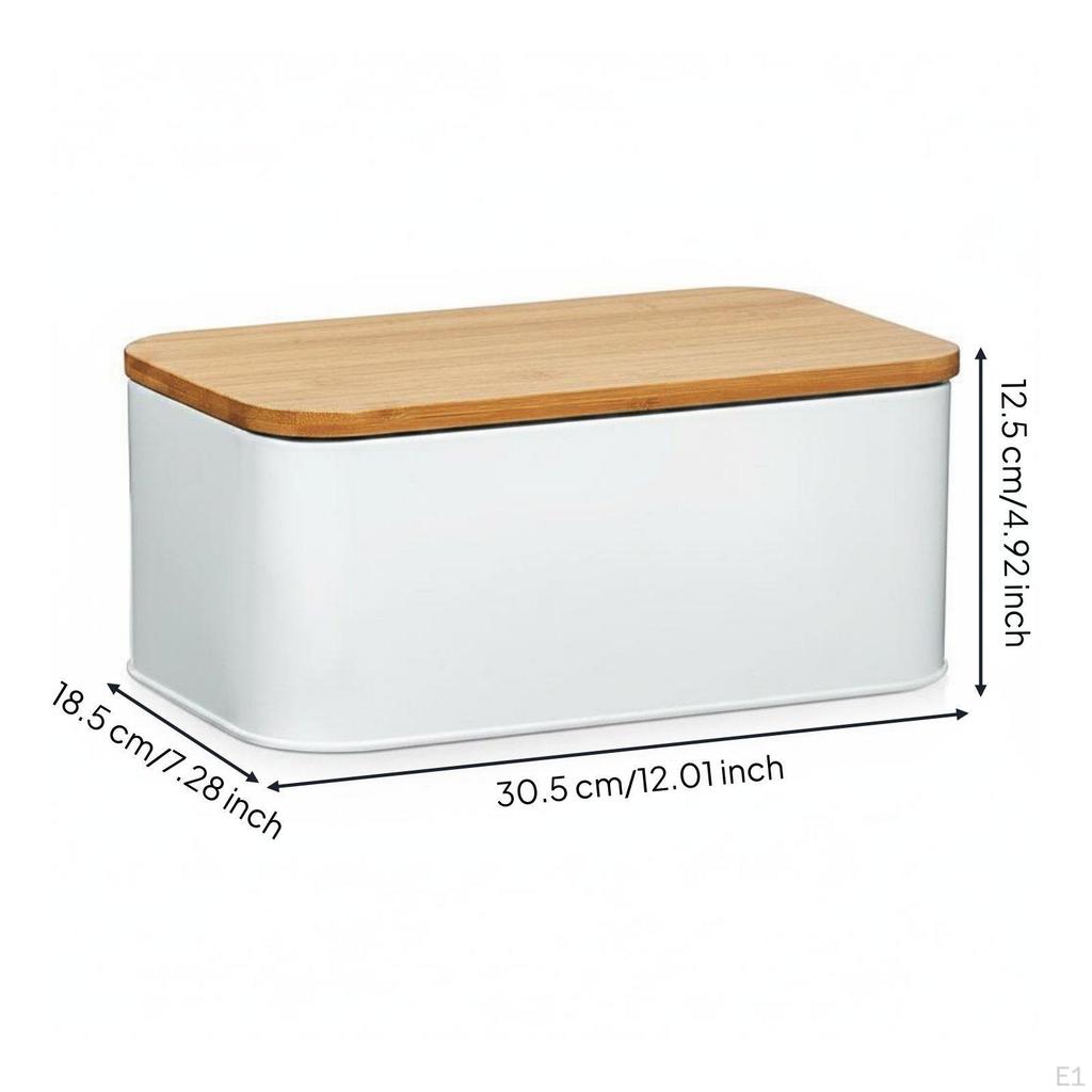 Wood Lid Bread Box Rounded Corners Storage Galvanized Iron 305x185x125cm White