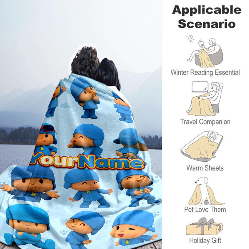 Pocoyo Personalized Name Blanket Multi-purpose Personalized Blanket Ultra-Soft for Chair Home Decor Bed Sofa Ideal for All Seasons