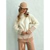 Knitted Two Piece Women Sleepwear Kits Winter Women Knit Suit Striped Turtleneck Sweater Home Suit 2 Piece Pants Kits for Women