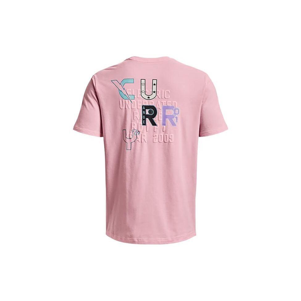 Under Armour Letter Print Sports American Vintage Short Sleeve T-Shirt Men Tops Pink 1376807-676