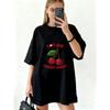 Oversized T Shirt Black Cherry Print With You Are Cherry Smart Text Casual Streetwear For Women