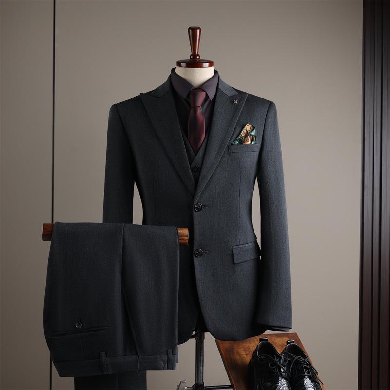 Premium British Two-Button Men's Three-Piece Suit: Solid Color, Western Style, Formal Business Wear