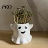 Halloween Style Green Plant Pot Ghost Flowerpot, Waterproof Resin Vase, Spooky Cute Planter Desktop Ornament, for Plants Holiday Decoration
