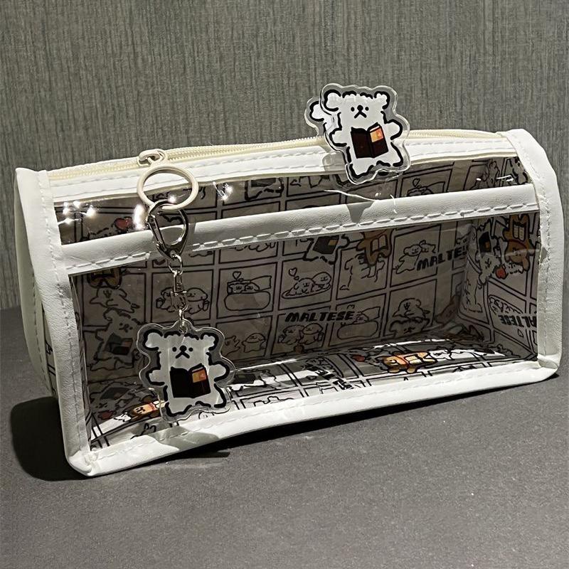 

Мультяшный полупрозрачный пенал многослойный вертикальный большой емкости сумка для хранения канцелярских принадлежностей школьные принадлежности косметичка белый