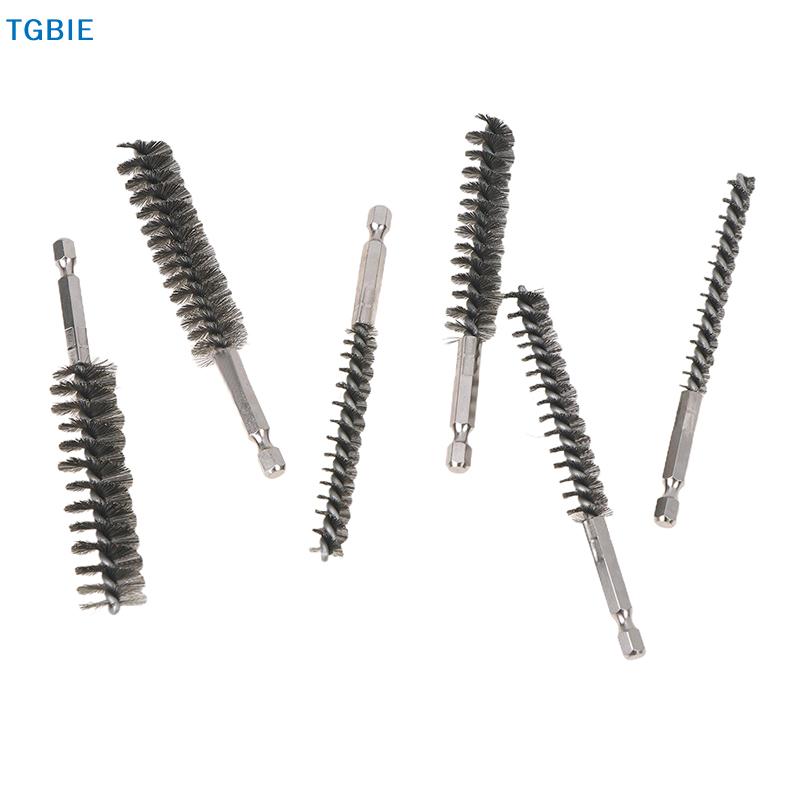1/6PCS Drill Bore Cleaning Brush 1/4 " Hexagonal Handle Stainless Steel Wire Brush For Anti-rust Cleaning Of Pipe Ports 8-19mm