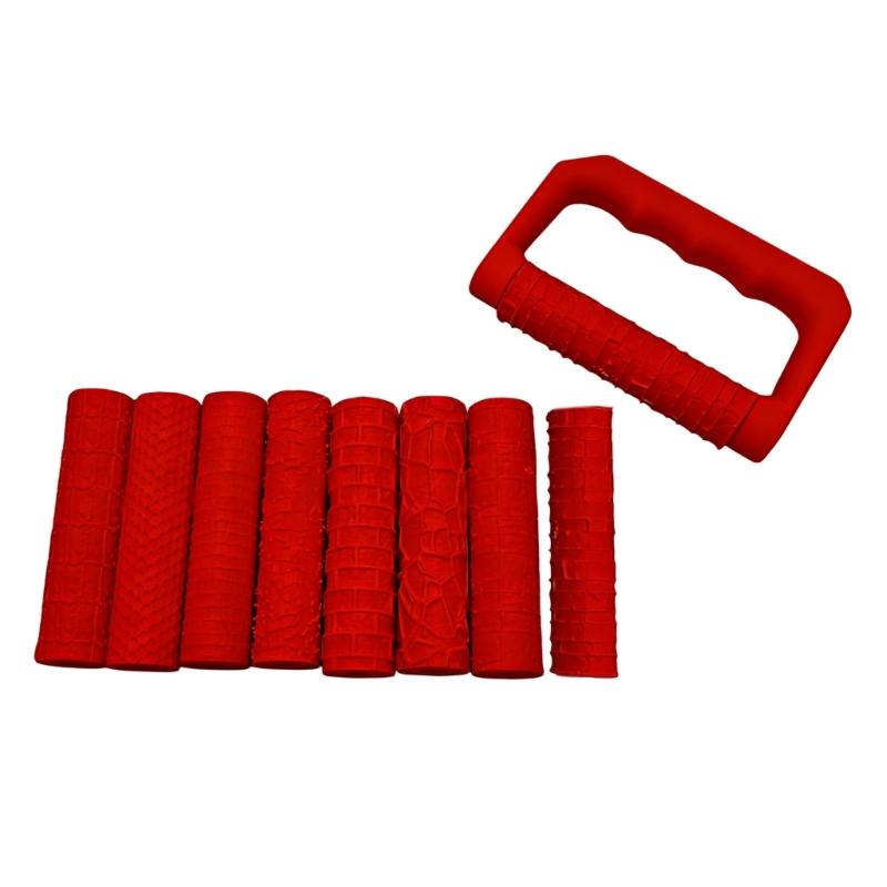 

Pack of 9 Clay Modeling Rollers Set With 8 Different Textures Wheel and One Handle Perfect For Miniature Landscapes красный