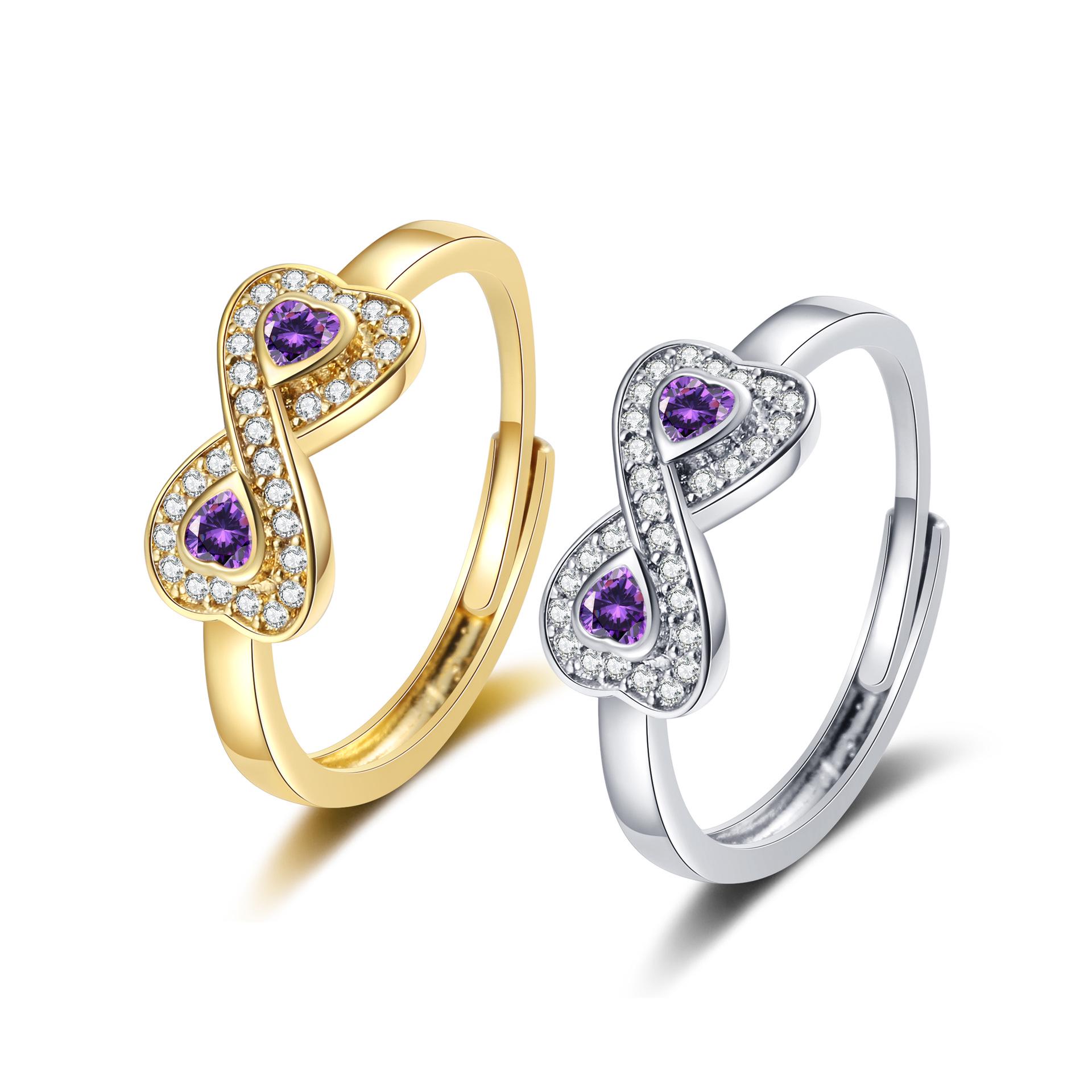 

Fashionable Diamond-Studded Infinity Heart Cubic Zirconia Ring for Women - Versatile European & American Style Index Finger Ring Adjustable платиновий