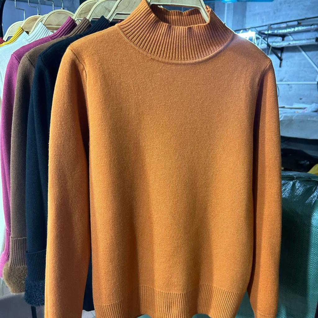 Half-high Neck, Integrated Velvet Base Layer, Sweater, Women's Autumn and Winter Pullover, Imitation Mink, and Fleece Knitted Mink Fleece