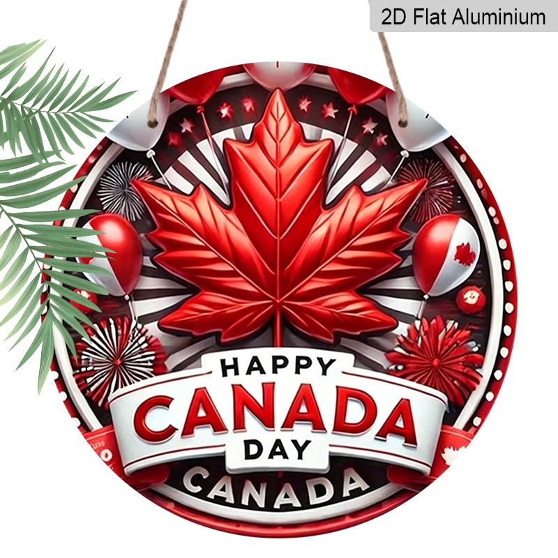 

2D Flat, 1pc Patriotic Canada Day Round Aluminum Metal Sign, Happy Canada Day Red Maple Leaf & Fireworks Design, Durable Waterproof Decor, Perfect 7.87×7.87inch