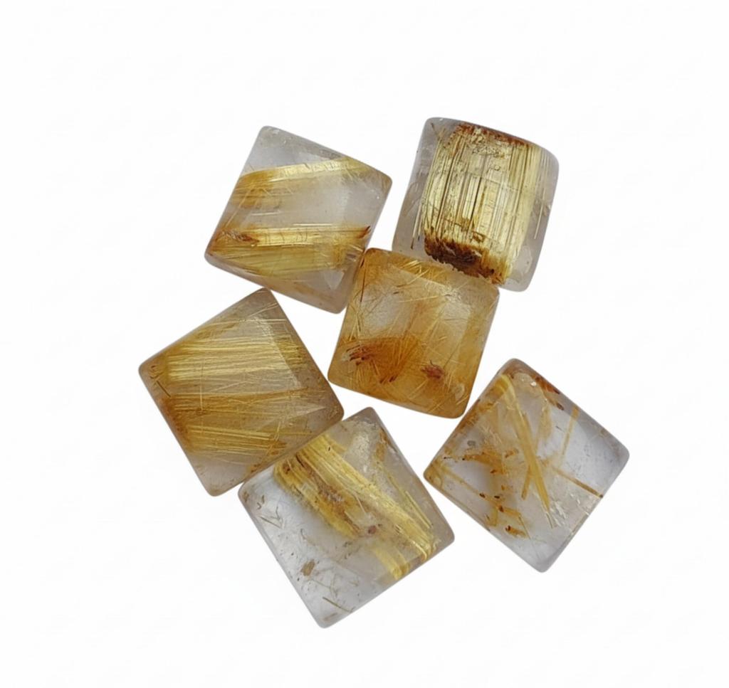 Natural Golden Rutile Cabochons - Square Shape Gemstones AAA+ Quality