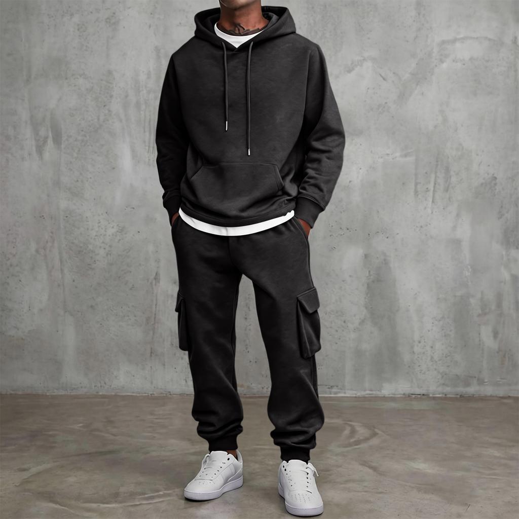 Men's 2-Piece Zip-Up Jacket and Cargo Pants Set Color Elastic Waist Tapered Leg Outdoor Casual Sportswear